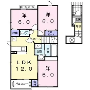 カーサ・ミニョンB【2階】の間取り