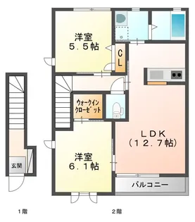 ヒュドールヒューレー J【2階】の間取り