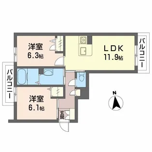 グランドベレオ田宮【3階】の間取り