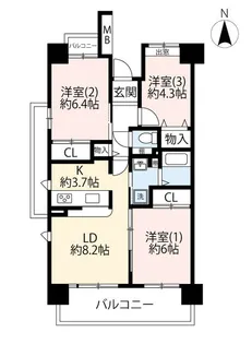 URサンヴァリエ桜堤【8階】の間取り