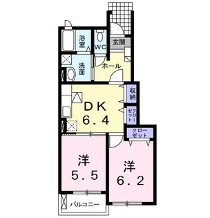ルーエ B【1階】の間取り