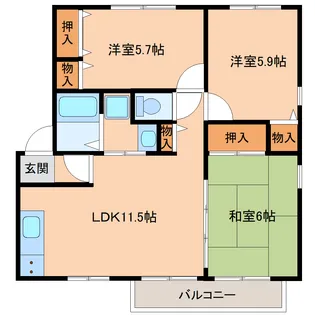 公社住宅須佐団地C棟【1階】の間取り