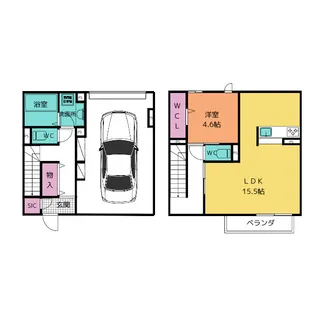 ガレージハウス朝宮 B棟【1階】の間取り