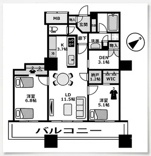 ザ・パークハウス西新宿タワー60【31階】の間取り