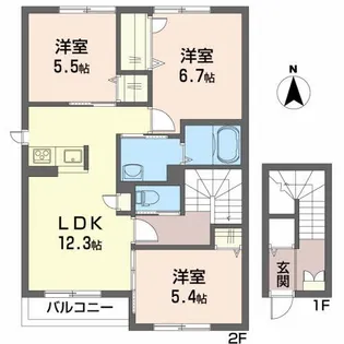 メゾンシュクル【2階】の間取り