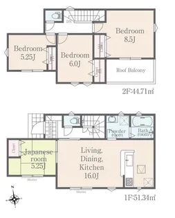 栃木県下野市石橋【一戸建】の間取り