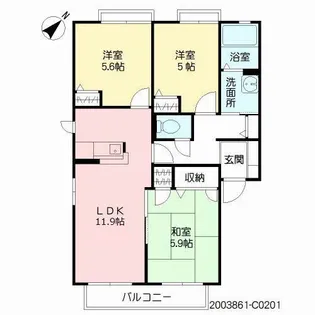 フェリーチェ学研台I C棟【2階】の間取り