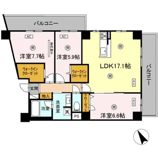 ロイヤルリバービュー【3階】の間取り