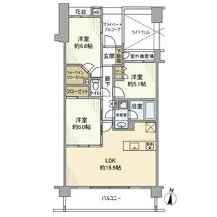 クレッセント武蔵小杉【3階】の間取り