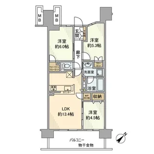 ウエリス浦和美園ノーステラス【7階】の間取り