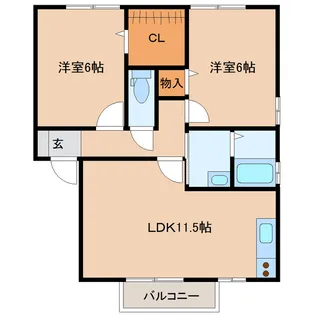 エコガーデン三条 B棟【2階】の間取り