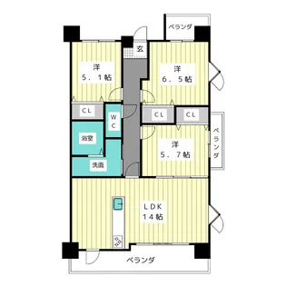アーバンラフレ虹ヶ丘南11号棟【6階】の間取り