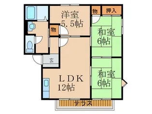 ガーデンハイツみやこ E【1階】の間取り