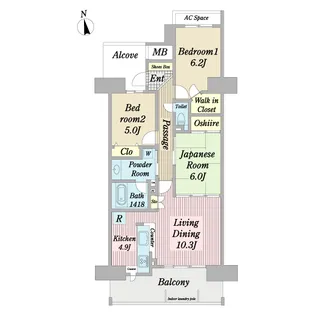 レクセルプラザ村上【8階】の間取り