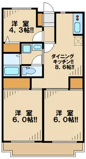 第1かしの木ハイツ【2階】の間取り