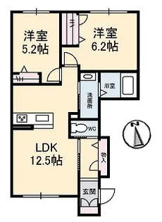 ラ・パーチェ ナガオカ E棟【1階】の間取り