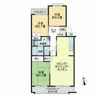 パールマンション船橋【3階】の間取り