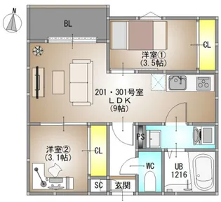 REGALEST 法界院 仮称)REGALEST 北方4【2階】の間取り