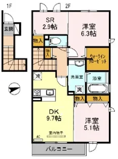 サンディアコート【2階】の間取り