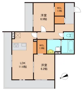 ルガロ市川【2階】の間取り