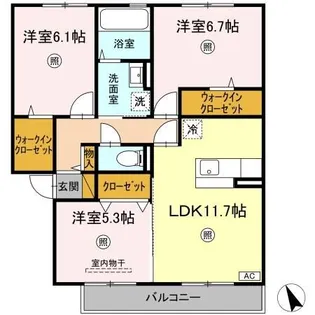 PARK HILLS MIYAKO D【2階】の間取り