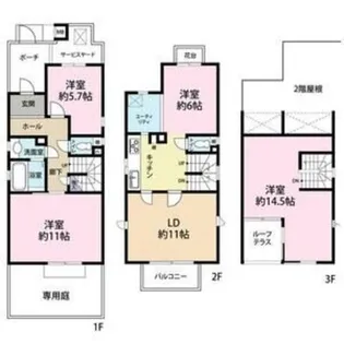 兵庫県芦屋市浜風町【一戸建】の間取り
