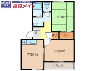 三幸ハイツ御薗A棟【2階】の間取り