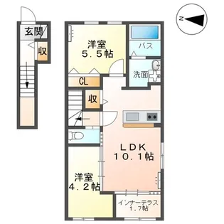 仮)白河中野山アパート【1階】の間取り