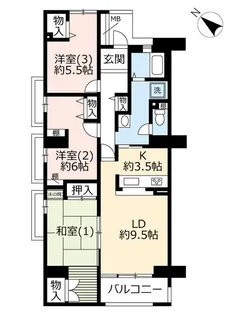 UR港北ニュータウンビュープラザセンター北【9階】の間取り