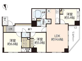 ライオンズタワー平和大通りシティマークス【6階】の間取り
