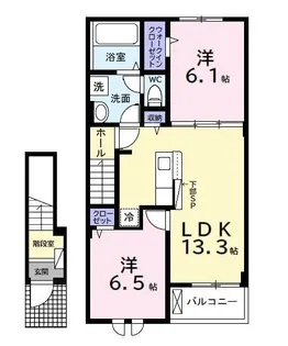 中瀬ロイヤルガーデン【2階】の間取り