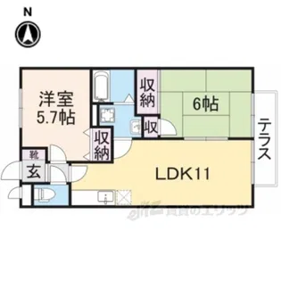 シェーヌ東生駒【1階】の間取り