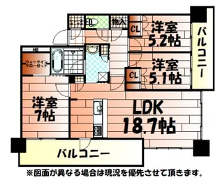 ザ・サンパーク小倉駅タワーレジデンス【7階】の間取り
