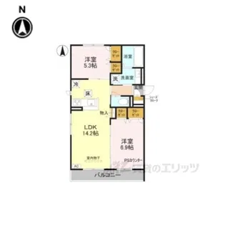 ルコアン堀川今宮【1階】の間取り