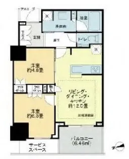 分譲 タワーマンション 築浅 設備充実 2LDK 更新可【5階】の間取り