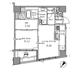 パークアクシス日本橋浜町【8階】の間取り