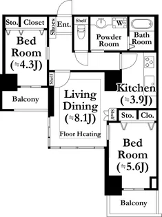 河田町ガーデン1【6階】の間取り