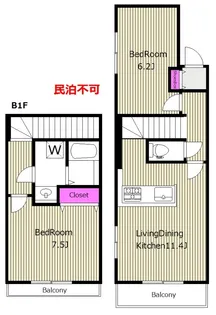 礼ゼロ 2面採光◎ メゾネット LAPiS西新宿五丁目 M【3階】の間取り