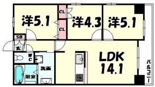 レジディア三宮東【13階】の間取り