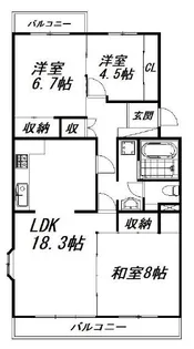 芳川ハイツ1号棟【2階】の間取り