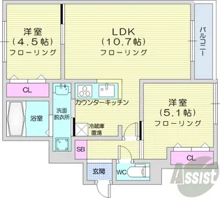 RESIDENCESHINMEI新道東【3階】の間取り