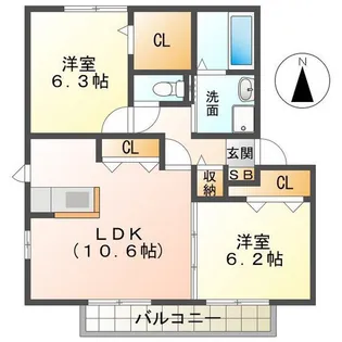 ハーモネストB【2階】の間取り