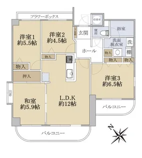 ロワールマンションフィル和白【4階】の間取り