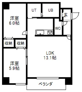 N6ウエスト11・M【9階】の間取り