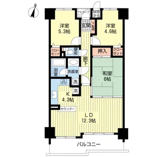 サーパス北越谷【6階】の間取り