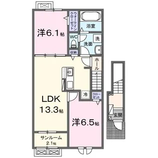 シャトー ソレイユIII B【2階】の間取り