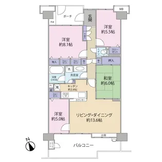 若葉台ワーズワースの丘B棟【7階】の間取り