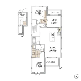 グランディール上福岡III【2階】の間取り