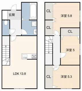 愛知県安城市桜井町城向三丁目【一戸建】の間取り