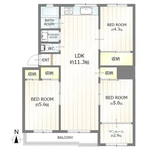 嫁ヶ茶屋住宅B1号棟【1階】の間取り